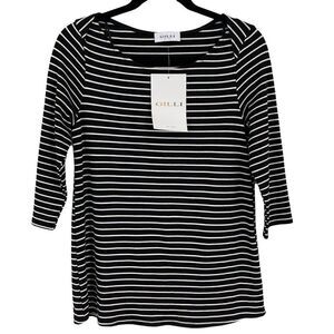 Gilli Black‎ White Stripe 3/4 Length Sleeve Boatneck Blouse NWT Women Small